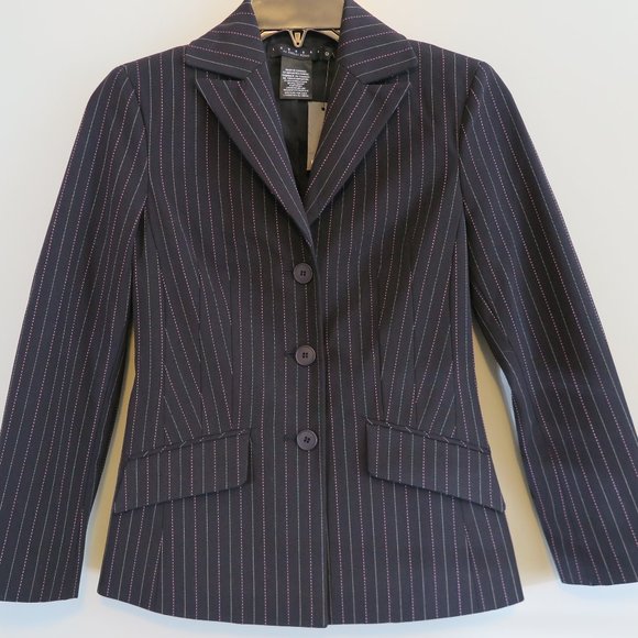 NWT Laundry by Shelli Segal Onyx Pinstripe Rayon Blend Blazer Size 0 MSRP $295 - Picture 5 of 10